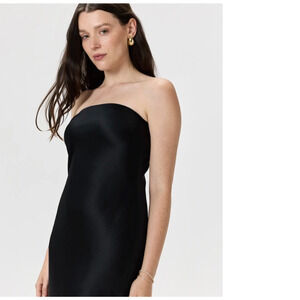 New! Quince Wm's M Black Silk Strapless Midi Dress Black Washable #64